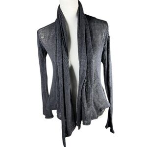 Wooden Ships Cardigan Womens Small/Medium Black Knit Open Front Waterfall Classy